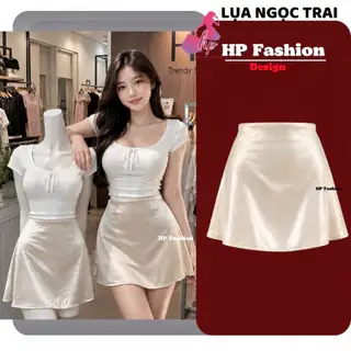 Chân váy chữ A che bụng xòe lụa ngọc trai cao cấp dáng ngắn  Y2k, váy nữ có quần bảo hộ mặc noel tết quanh năm A12