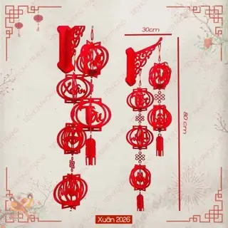 Cặp Khánh Đèn Lồng Treo Tường Ép Nhung Size 5 Quả Dán Tường Mẫu Mới Nhất  Dùng Decor Nhà Cửa, Chung Cư Đón Tết