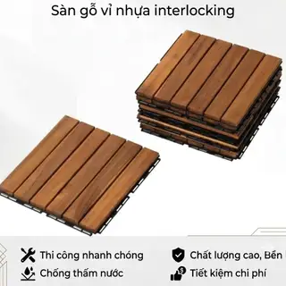 Sàn gỗ ban công loại 6 nan 30x30x2cm decor nhà cửa,ban công, logia, sân vườn bể bơi chống trơn trượt